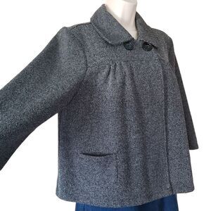 Croft & Barrow Petite Short Swing Jacket Women's PL Black Tweed Pockets Collared